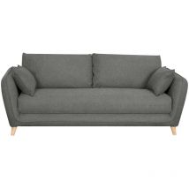 Miliboo - Canapé convertible scandinave 3 places en tissu gris anthracite et bois clair avec matelas 10 cm creep