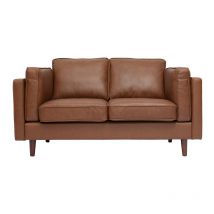 Canapé vintage 2 places cuir marron et bois foncé BRADLEY