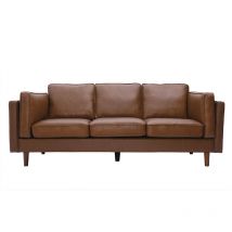 Miliboo - Canapé vintage 3 places cuir marron et bois foncé bradley