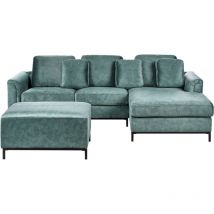 Canapé d'Angle à Gauche avec Ottoman Moderne en Velours Forme en l Hydrofuge Pieds en Acier Bleu Sarcelle Oslo