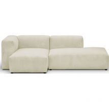 Canapé d'angle à gauche modulable avec méridienne 3/4 places en velours côtelé beige - Modulo