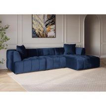 Deco In Paris - kelia - Canapé d'angle avec méridienne en velours bleu kelia - Angle Droit