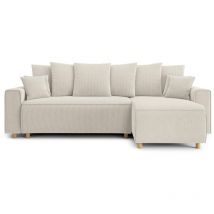 Baïta - Canapé d'angle chartrons convertible velours côtelé beige 4 places