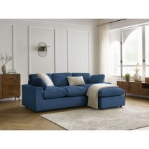 BOBOCHIC - Canapé d'angle compact réversible BELAIR velours côtelé Bleu foncé