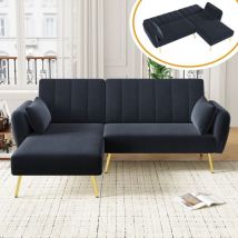 Ecksofa Mit Schlaffunktion 191x130x80 – 3-sitzer-sofa – Wendbare Chaiselongue – Rückenlehne In 3 Positionen Verstellbar – Aus Schwarzem Samt