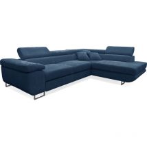 Petits-meubles - Canapé d'angle convertible droit 4 places coffre Martin velours côtelé Bleu