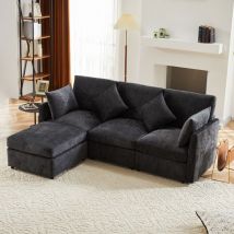 Canape d'angle convertible en tissu chenille, canapé 4 places, canapé d'angle gris avec repose-pieds
