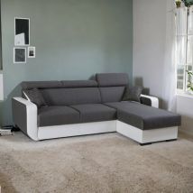 Tendencio - Canapé d'angle convertible et réversible empero l gris et blanc
