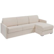 Vente-unique - Canapé d'angle convertible express et réversible en tissu beige - Couchage 140 cm - Matelas 14 cm - calife