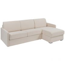 Canapé d'angle convertible express et réversible en tissu beige - Couchage 140 cm - Matelas 18 cm - CALIFE