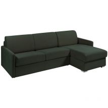 Canapé d'angle convertible express et réversible en tissu vert sapin - Couchage 160 cm à lattes larges - Matelas 18 cm - calife