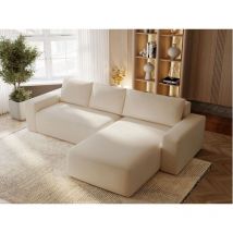 Graingold - Canapé D'angle Convertible Méridienne Droite Tazones Tissu Velours Beige