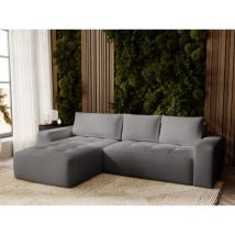 Graingold - Canapé D'angle Convertible Méridienne Gauche Portland Tissu Velours Gris Foncé