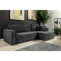 Tendencio - Canapé d'angle convertible nero en velours côtelé gris foncé