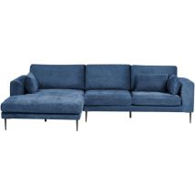Canapé d'Angle Côté Droit 3 Places Rembourré en Tissu Bleu Flam
