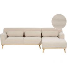 Canapé d'Angle Côté Gauche en Velours Côtelé Beige Bois d'Hévéa et d'Eucalyptus 3 Places Simos
