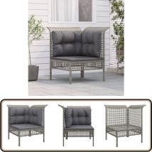 Canapé d'angle de jardin avec coussin gris résine tressée - Canapé D'angle - Mobilier De Jardin - Salon De Jardin - Meubles De Jardin - Résine Tressée
