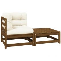 Salon de jardin 2 pcs avec coussins Marron miel Bois de pin