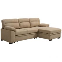 Canapé d'angle droit convertible en tissu beige ULENIO