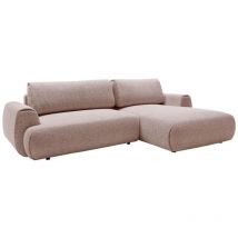 Canapé d'angle droit convertible en tissu texturé rose MONELIA