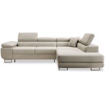 Intensedeco - Canapé d'angle droit convertible Marius tissu Beige
