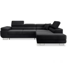 Intensedeco - Canapé d'angle droit convertible Marius velours côtelé Noir