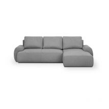 Canapé d'angle droit convertible MILO 4 places - Tissu gris - Coffre de rangement - L 264 x H 84 x P 99/145 cm