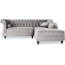 Intensedeco - Canapé d'angle droit Empire Velours Argent style Chesterfield