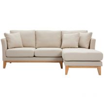 Miliboo - Canapé d'angle droit déhoussable 4 places en tissu beige et bois clair oslo