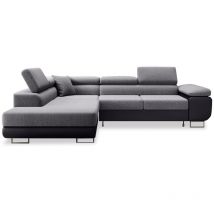 Intensedeco - Canapé d'angle gauche convertible Marius Gris et Noir