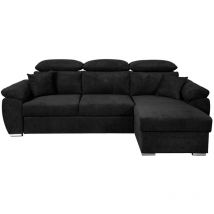 Usinestreet - Canapé d'angle komo Reversible et Convertible avec coffre et têtières réglables en tissu - Noir