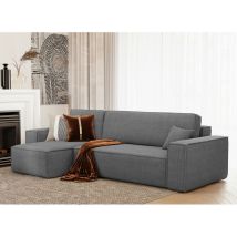 Casa Baoli - Canapé D'Angle Lisa Convertible Réversible Coffre Velours Côtelé Gris