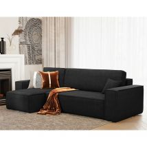 Casa Baoli - Canapé d'angle lisa convertible réversible coffre velours côtelé noir