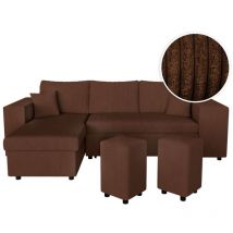 Canapé d'angle réversible mady avec coffre, rangement poufs à droite en velours côtelé marron