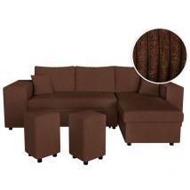 Canapé d'angle réversible mady avec coffre, rangement poufs à gauche en velours côtelé marron