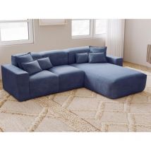 Graingold - Canapé D'angle Méridienne Droite Leni Tissu Tressé Bleu