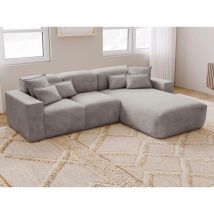 Graingold - Canapé D'angle Méridienne Droite Leni Tissu Tressé Gris