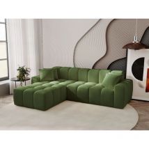 Graingold - Canapé D'angle Méridienne Gauche Colombo Tissu Velours Vert