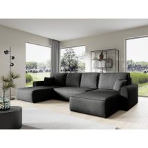 Tendencio - Canapé d'angle panoramique convertible lorio en tissu aspect velours noir