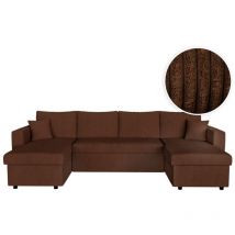 Loungitude - Canapé d'angle panoramique maria convertible avec 2 coffres en velours côtelé - Marron