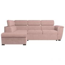 Loungitude - Canapé d'angle paola convertible avec coffre en velours côtelé - Angle gauche - Rose