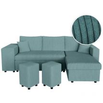 Loungitude - Canapé d'angle réversible convertible oslo avec coffre, 2 poufs à gauche en velours côtelé bleu