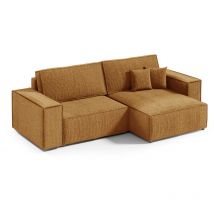 Petits-meubles - Canapé d'angle réversible et convertible 3 places avec coffre Isaac Mini velours côtelé Jaune