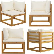 Canapé d'angle sectionnel et coussin blanc crème Bois d'acacia - Canapé D'angle - Canapé Sectionnel - Mobilier De Jardin - Meubles De Jardin - Acacia