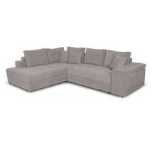 Canapé d'angle tamia convertible avec coffre et 2 poufs en tissu - Gris clair, Angle Gauche