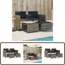 Canapé de jardin 2 places avec table et tabourets gris rotin - Canapé De Jardin - Salon De Jardin - Meuble De Jardin - Résine Tressée - Rotin