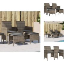 Canapé de jardin 2 places avec table et tabourets gris rotin - Canapé De Jardin - Salon De Jardin - Mobilier De Jardin - Résine Tressée - Rotin
