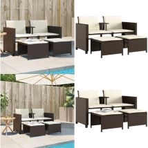 Canapé de jardin 2 places avec table et tabourets marron rotin - Canapé De Jardin - Salon De Jardin - Meuble De Jardin - Mobilier Extérieur - Rotin