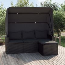 Maison Chic - Canapé de jardin 3 places Sofa Banquette de jardin avec toit et repose-pieds Noir 12546