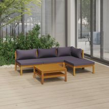 Salon de jardin 5 pcs avec coussin Bois d'acacia solide, B